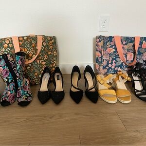 Floral Tote Bags and Assorted Shoes